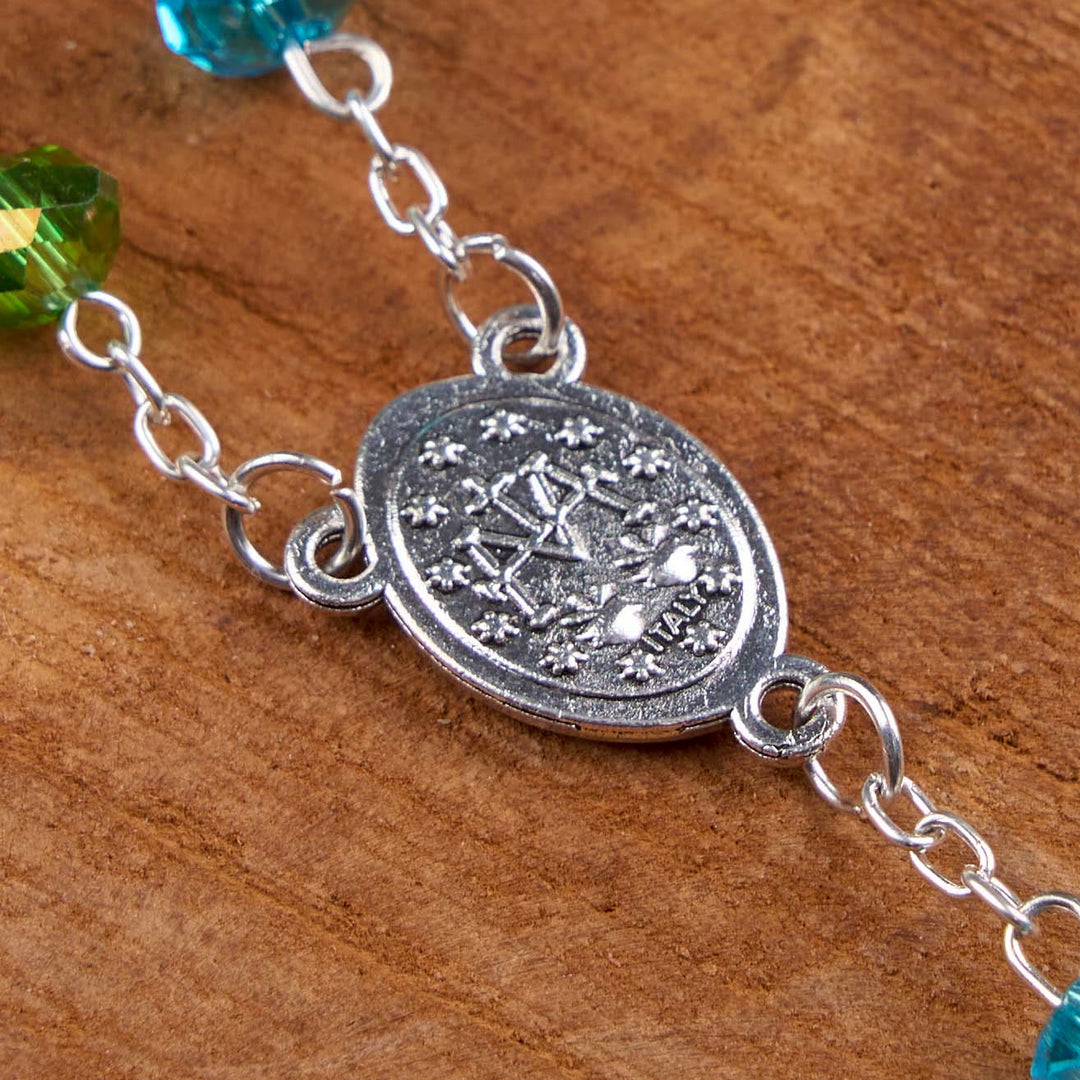 Miraculous Medal & Crucifix of 6 mm Polyhedron Multicolor Crystal Alloy Chain Rosary - image 6