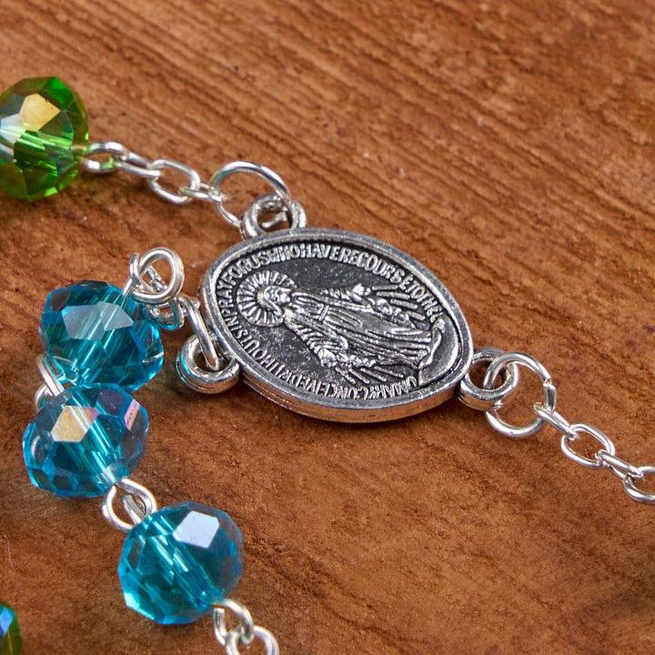 Miraculous Medal & Crucifix of 6 mm Polyhedron Multicolor Crystal Alloy Chain Rosary - image 5