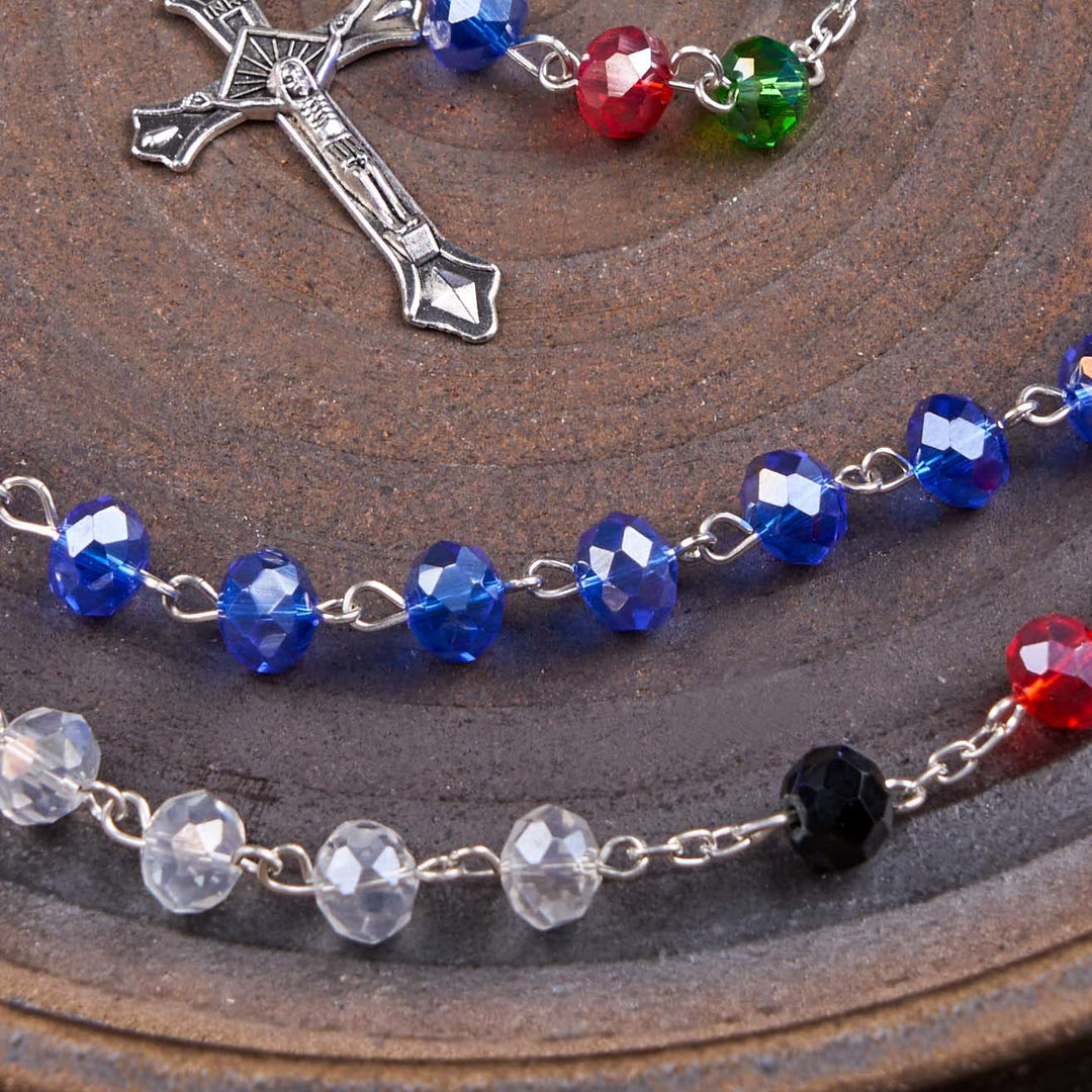Miraculous Medal & Crucifix of 6 mm Polyhedron Multicolor Crystal Alloy Chain Rosary - image 7