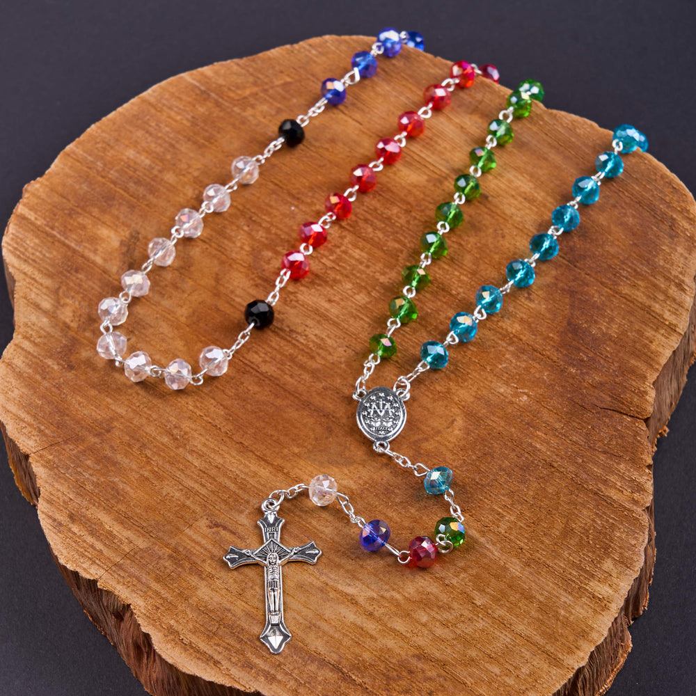 Miraculous Medal & Crucifix of 6 mm Polyhedron Multicolor Crystal Alloy Chain Rosary - image 2