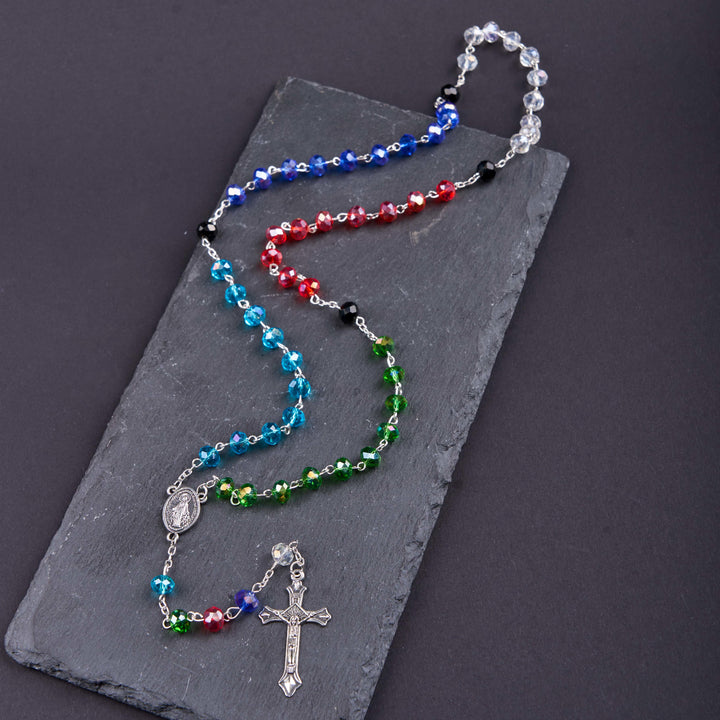 Miraculous Medal & Crucifix of 6 mm Polyhedron Multicolor Crystal Alloy Chain Rosary - image 3