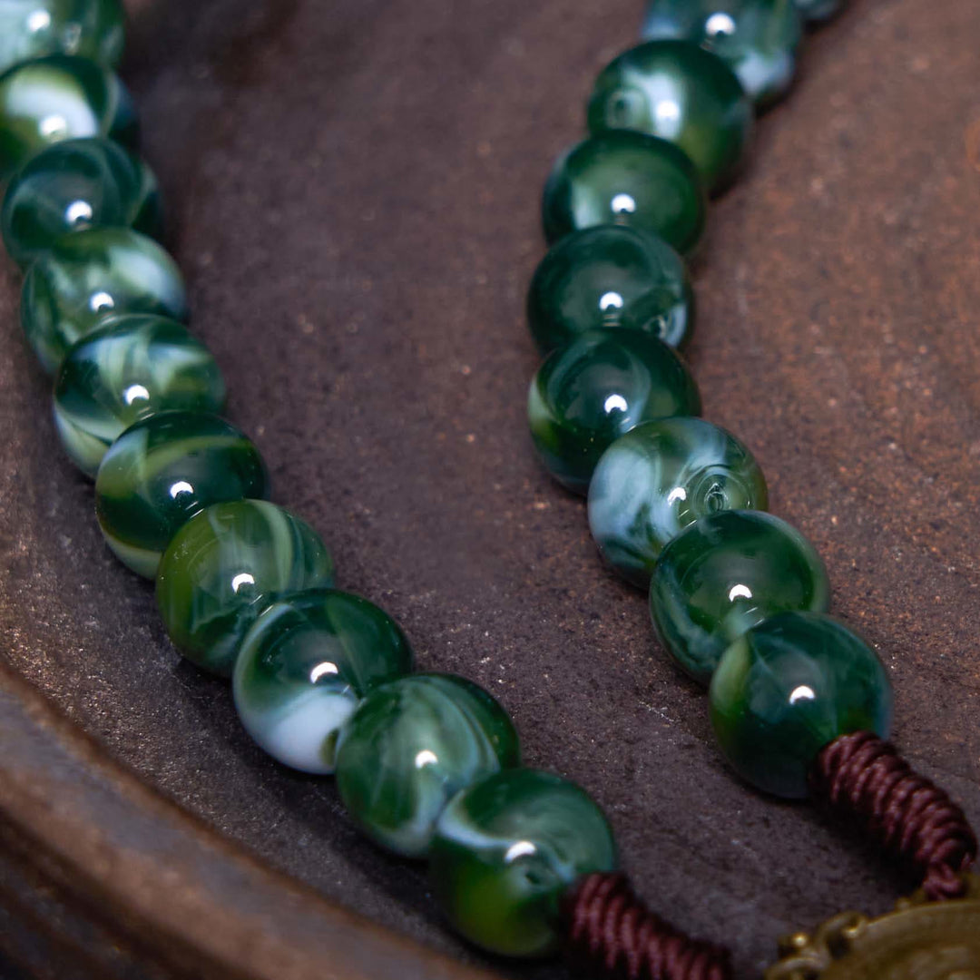 Our Lady of Guadalupe & Crucifix of 10 mm Round Green Agate Nylon Cord Rosary - image 4