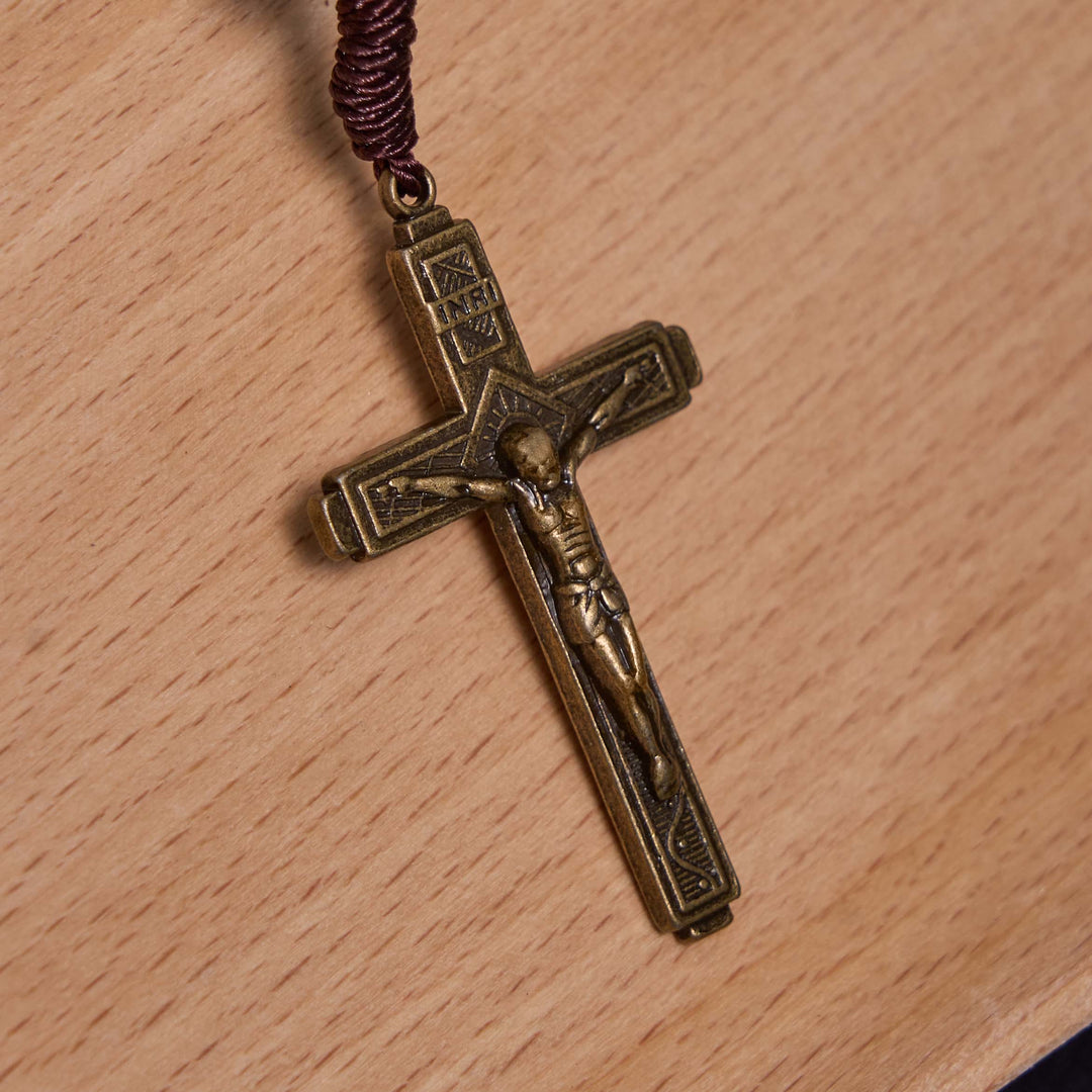 Our Lady of Guadalupe & Crucifix of 10 mm Round Green Agate Nylon Cord Rosary - image 6