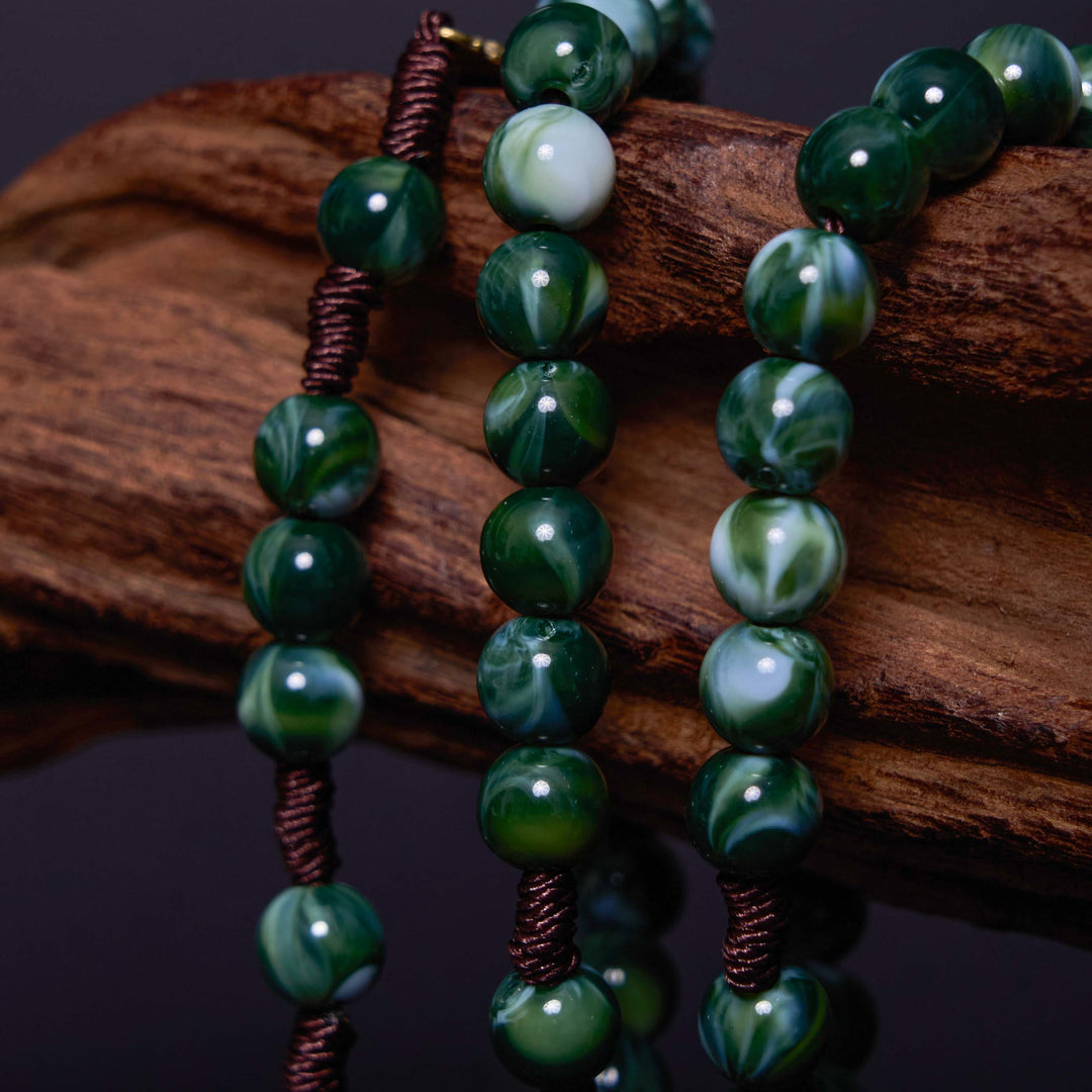 Our Lady of Guadalupe & Crucifix of 10 mm Round Green Agate Nylon Cord Rosary - image 6