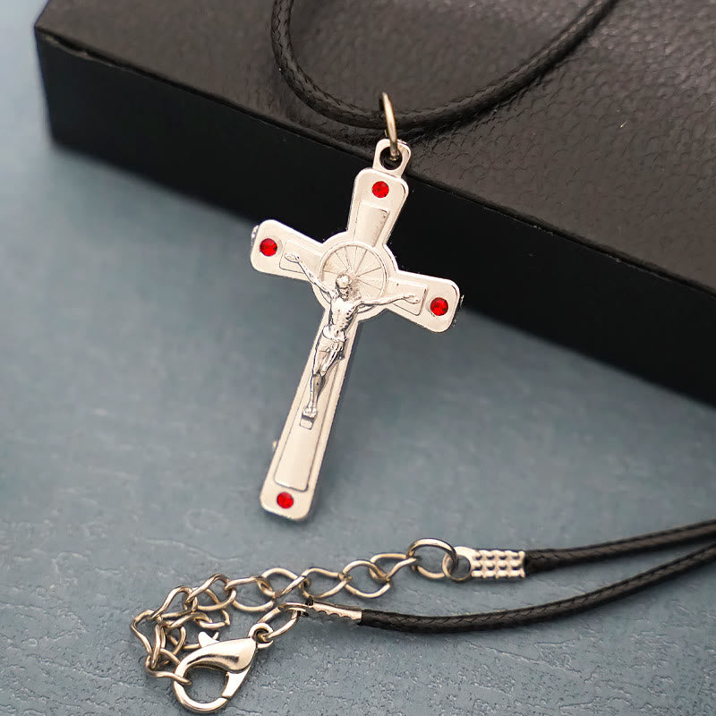 Retro Claasic Style Crucifix with Colorful Gemstone Pendant Necklace - image 2