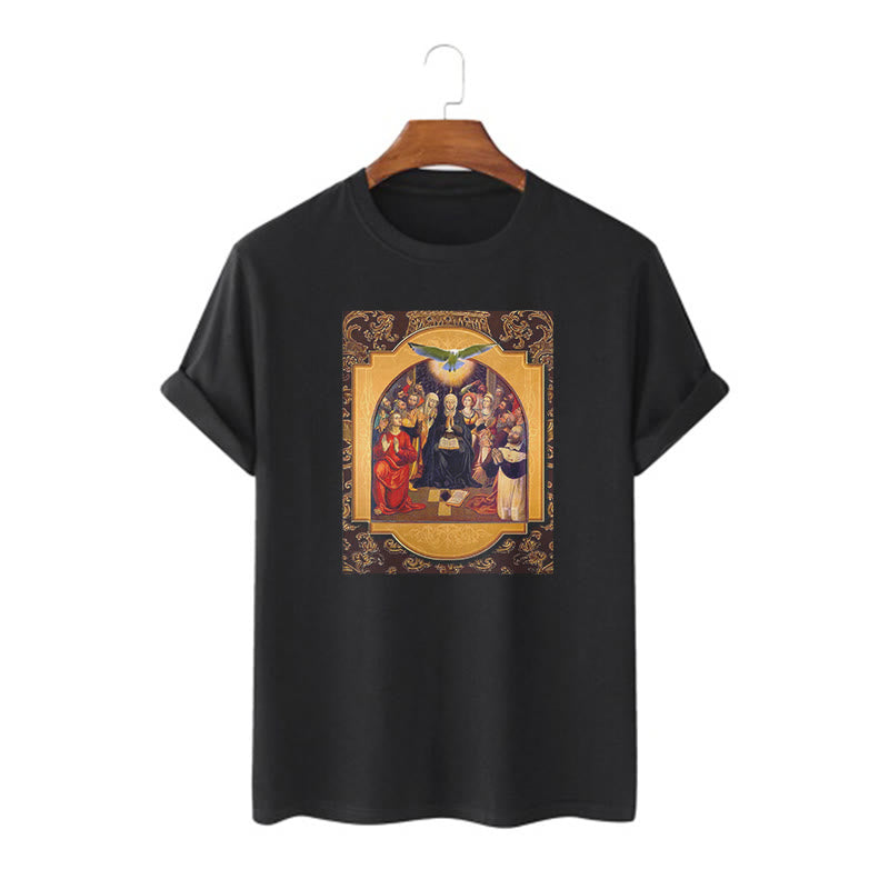Christianartworkshop Classic Style Holy Spirit Apostles Saint Virgin Mary Short Sleeve Washed T-shirt - Black - 2XL - image 1