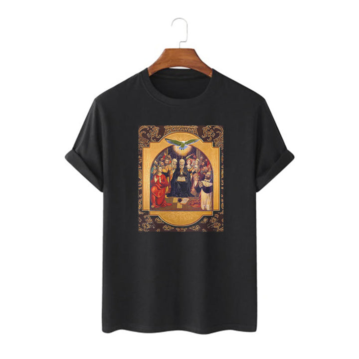 Christianartworkshop Classic Style Holy Spirit Apostles Saint Virgin Mary Short Sleeve Washed T-shirt - Black - 2XL - image 1