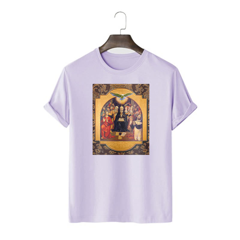 Christianartworkshop Classic Style Holy Spirit Apostles Saint Virgin Mary Short Sleeve Washed T-shirt - Purple - 2XL - image 16
