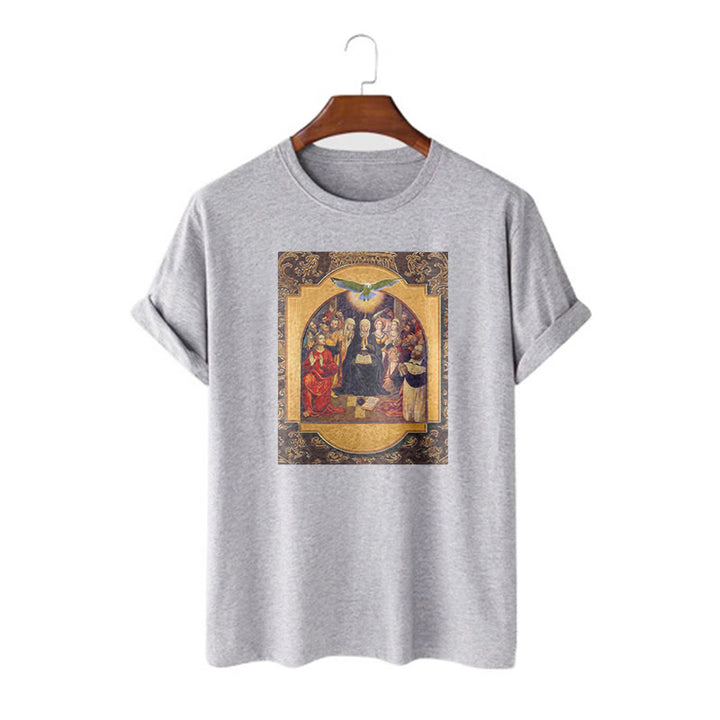 Christianartworkshop Classic Style Holy Spirit Apostles Saint Virgin Mary Short Sleeve Washed T-shirt - Grey - 2XL - image 19