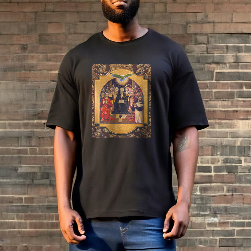 Christianartworkshop Classic Style Holy Spirit Apostles Saint Virgin Mary Short Sleeve Washed T-shirt - image 2