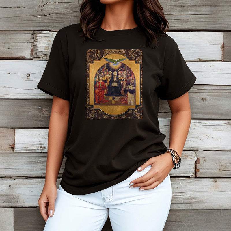 Christianartworkshop Classic Style Holy Spirit Apostles Saint Virgin Mary Short Sleeve Washed T-shirt - image 3