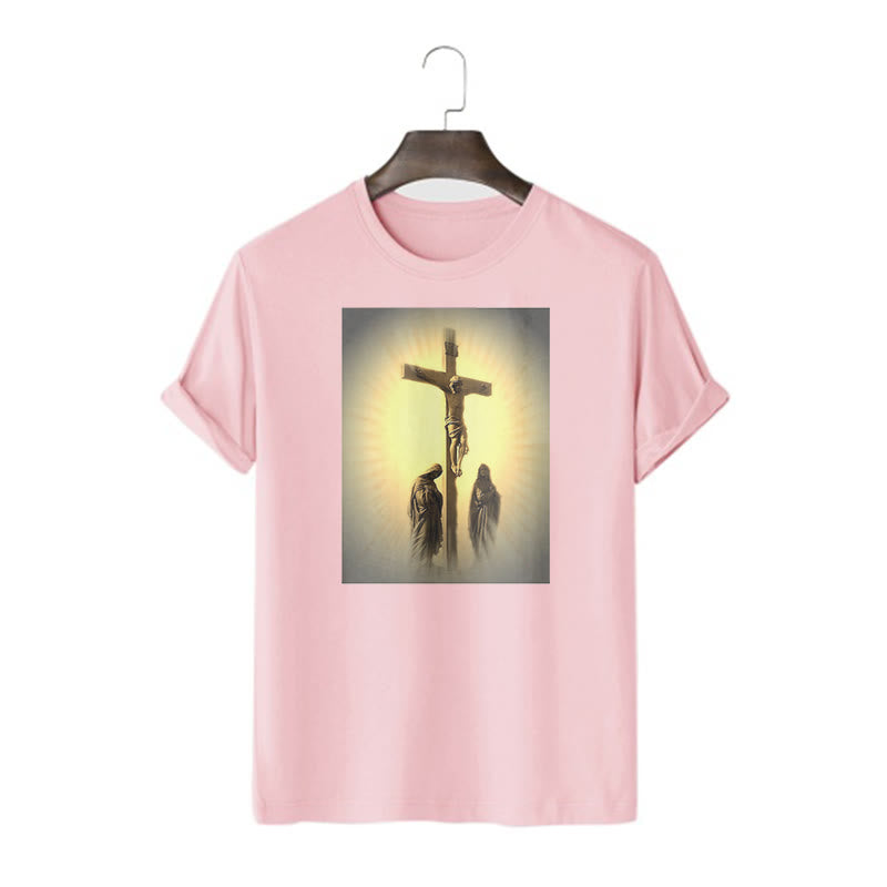 Christianartworkshop Classic Style Crucifixion of Jesus Graphic Short Sleeve Washed T-shirt - Pink - 2XL - image 14