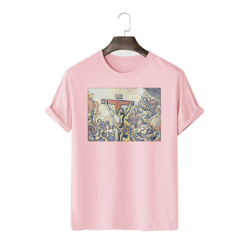 Christianartworkshop Classic Style Crucifixion of Jesus Classic Short Sleeve Washed T-shirt - Pink - 2XL - image 14
