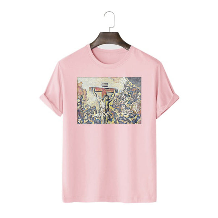 Christianartworkshop Classic Style Crucifixion of Jesus Classic Short Sleeve Washed T-shirt - Pink - 2XL - image 14