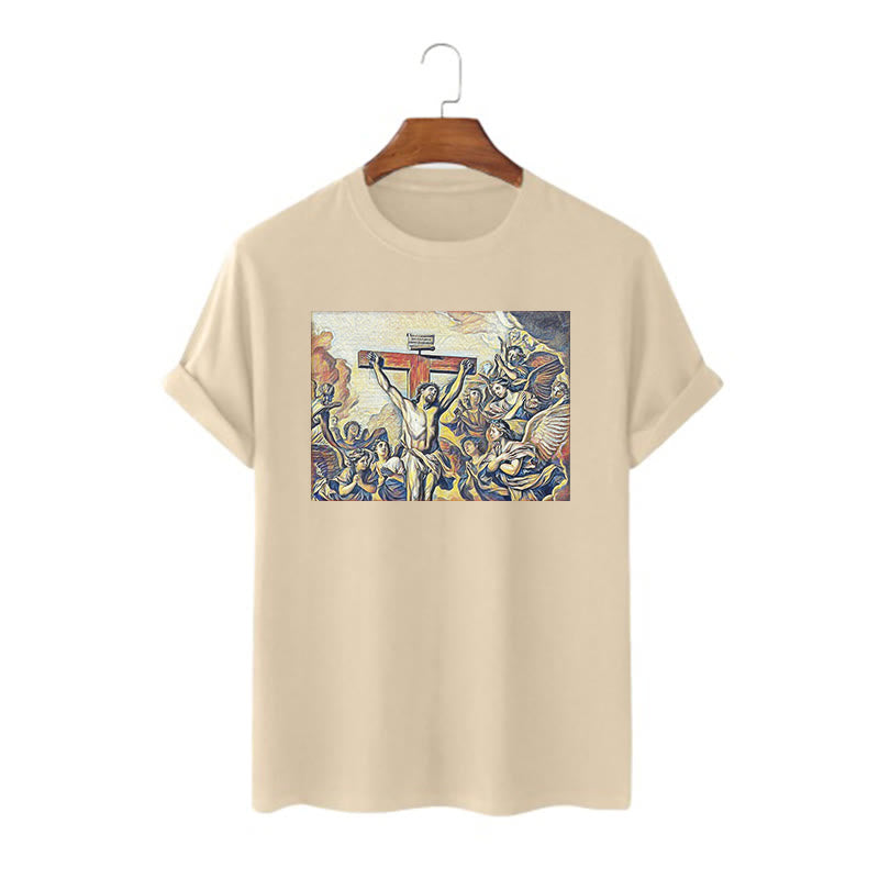 Christianartworkshop Classic Style Crucifixion of Jesus Classic Short Sleeve Washed T-shirt - Khaki - 2XL - image 8