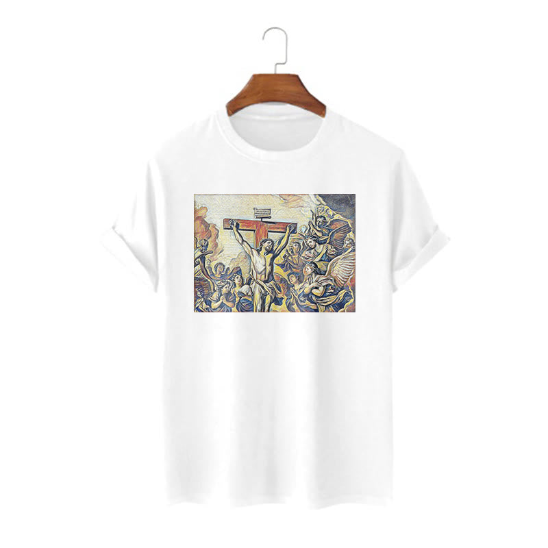Christianartworkshop Classic Style Crucifixion of Jesus Classic Short Sleeve Washed T-shirt - White - 2XL - image 1
