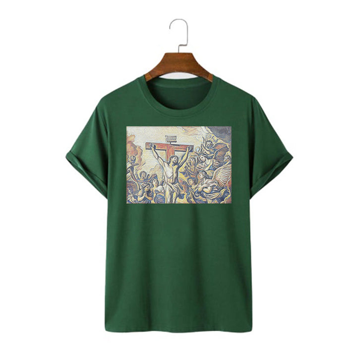 Christianartworkshop Classic Style Crucifixion of Jesus Classic Short Sleeve Washed T-shirt - Dark Green - 2XL - image 10