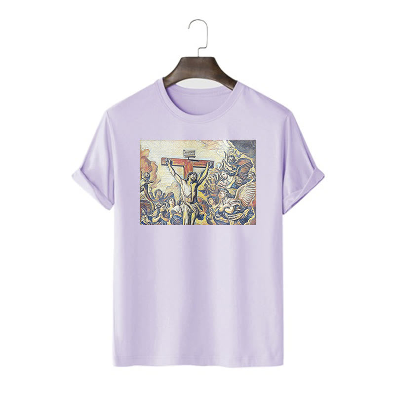 Christianartworkshop Classic Style Crucifixion of Jesus Classic Short Sleeve Washed T-shirt - Purple - 2XL - image 16