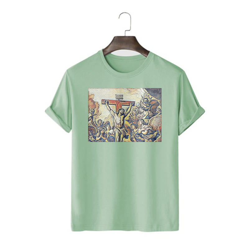Christianartworkshop Classic Style Crucifixion of Jesus Classic Short Sleeve Washed T-shirt - Light Green - 2XL - image 12