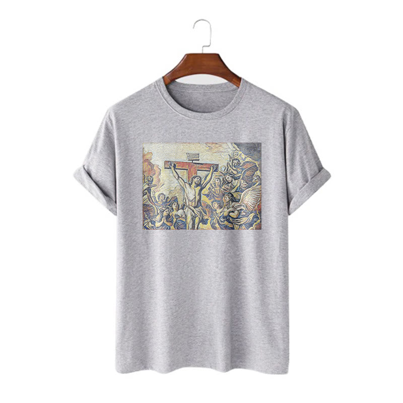 Christianartworkshop Classic Style Crucifixion of Jesus Classic Short Sleeve Washed T-shirt - Grey - 2XL - image 19
