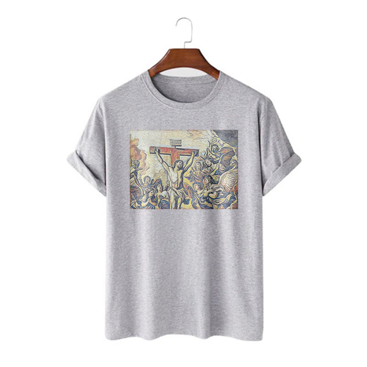 Christianartworkshop Classic Style Crucifixion of Jesus Classic Short Sleeve Washed T-shirt - Grey - 2XL - image 19