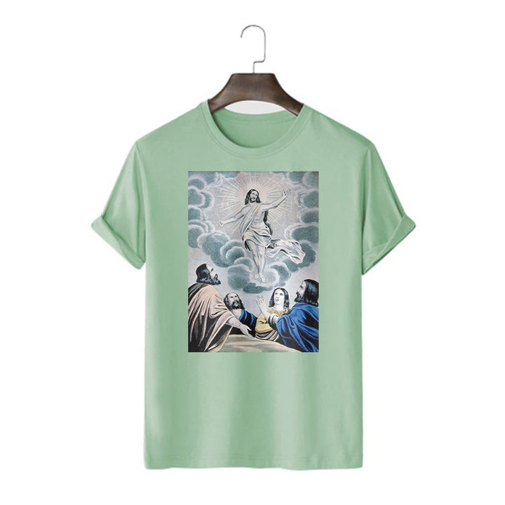Christianartworkshop Classic Style The Ascension Short Sleeve Washed T-shirt - Light Green - 2XL - image 12