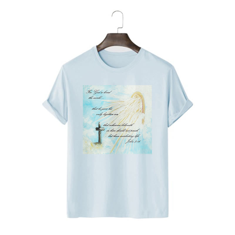 Christianartworkshop Classic Style For God so Loved the World  Short Sleeve Washed T-shirt - Blue - 2XL - image 1