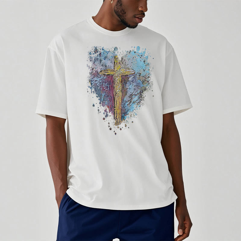Christianartworkshop Classic Style Cross my Heart Short Sleeve Washed T-shirt - image 3
