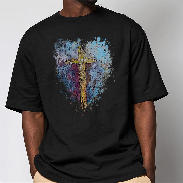 Christianartworkshop Classic Style Cross my Heart Short Sleeve Washed T-shirt - image 7