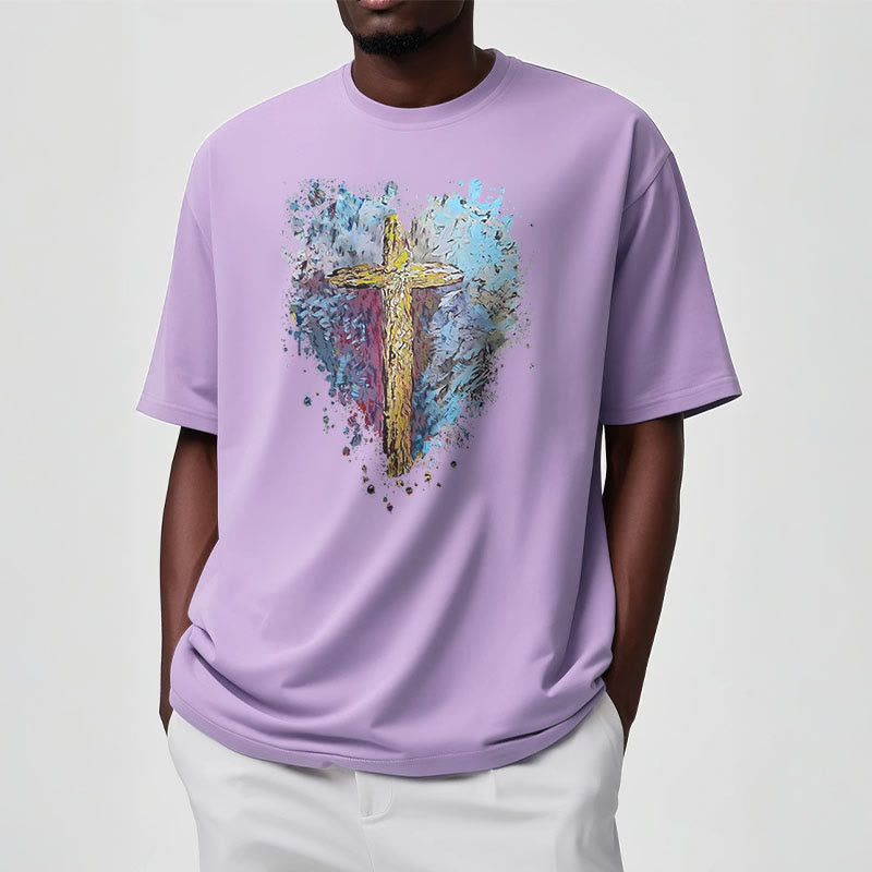 Christianartworkshop Classic Style Cross my Heart Short Sleeve Washed T-shirt - image 17