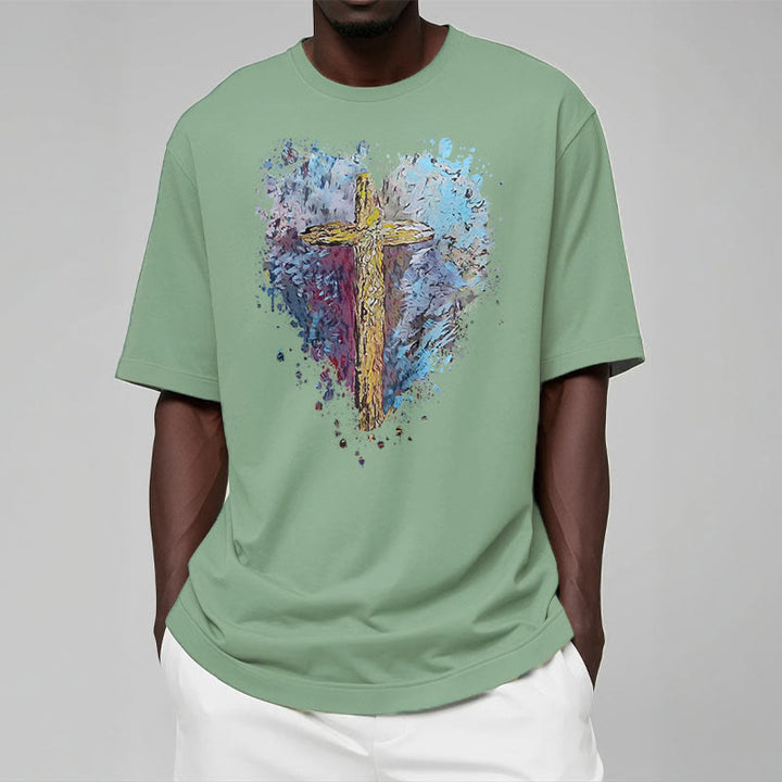 Christianartworkshop Classic Style Cross my Heart Short Sleeve Washed T-shirt - image 13