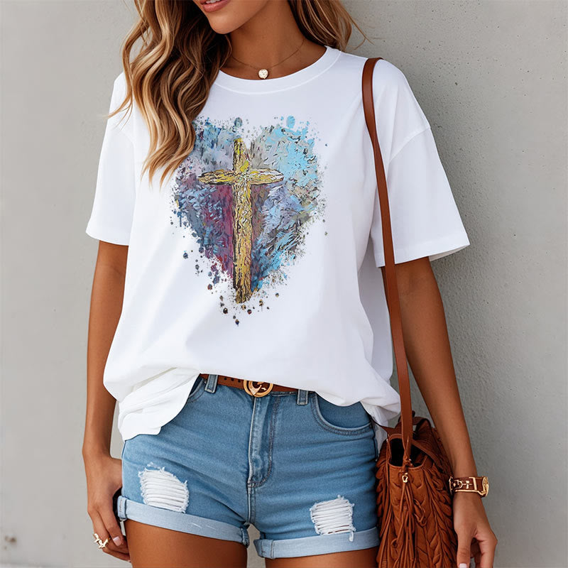 Christianartworkshop Classic Style Cross my Heart Short Sleeve Washed T-shirt - image 2
