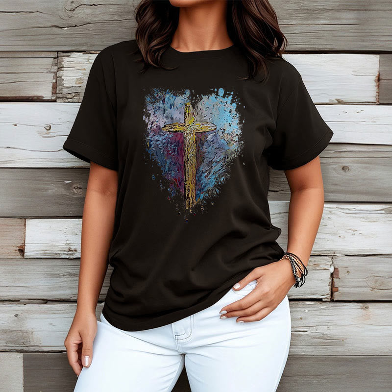 Christianartworkshop Classic Style Cross my Heart Short Sleeve Washed T-shirt - image 5