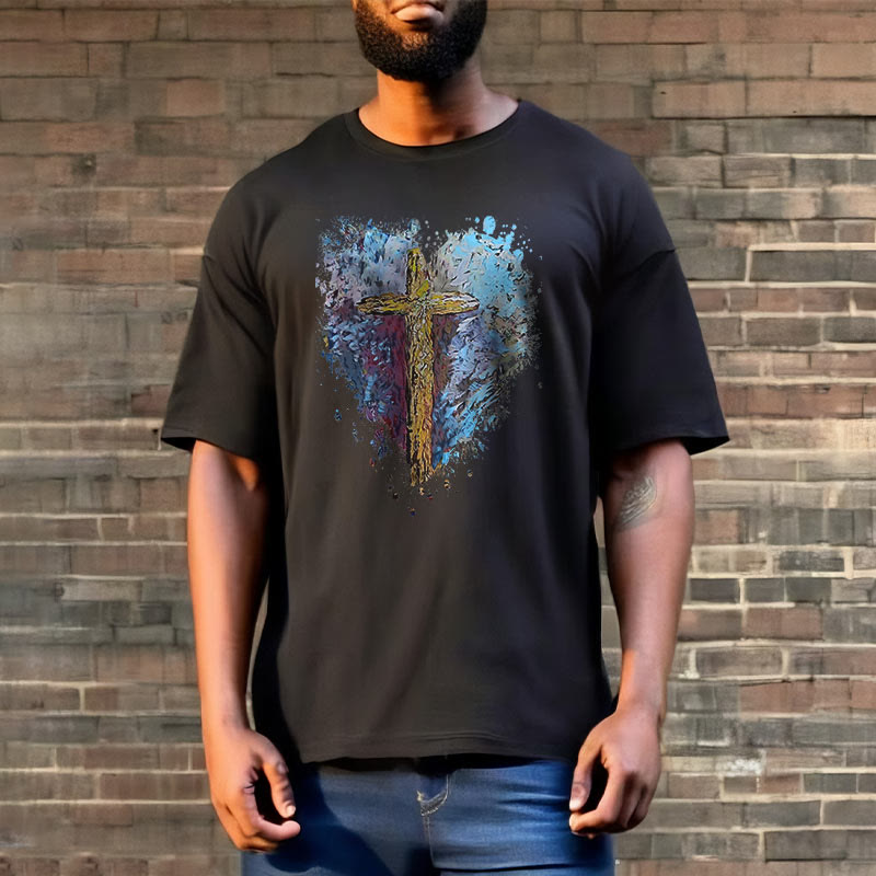 Christianartworkshop Classic Style Cross my Heart Short Sleeve Washed T-shirt - image 6