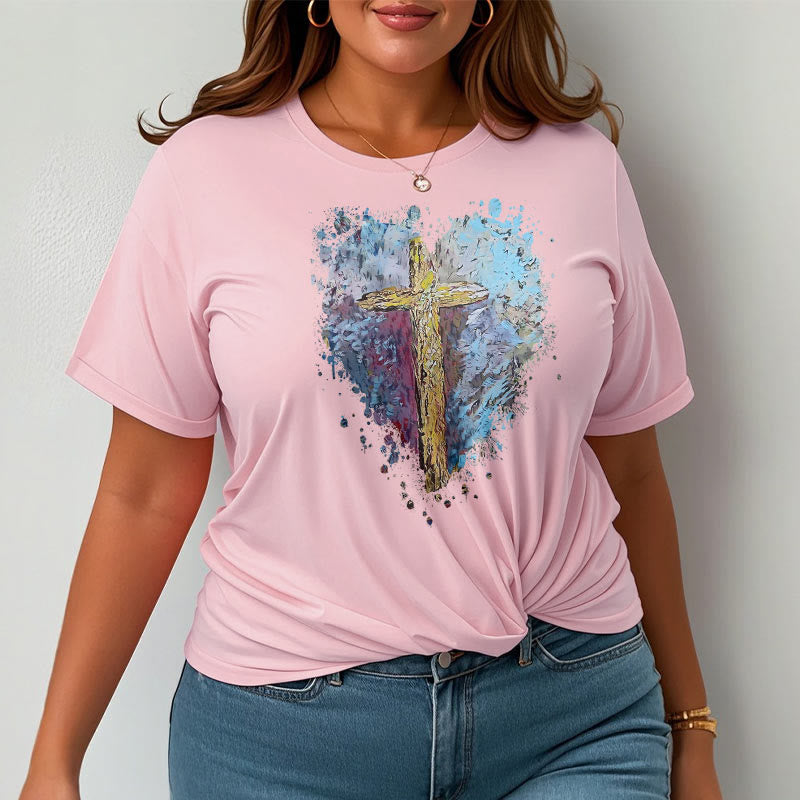 Christianartworkshop Classic Style Cross my Heart Short Sleeve Washed T-shirt - image 15