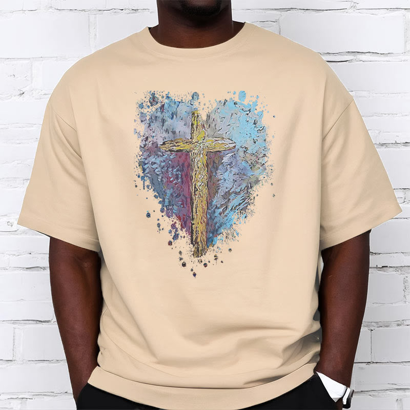 Christianartworkshop Classic Style Cross my Heart Short Sleeve Washed T-shirt - image 9