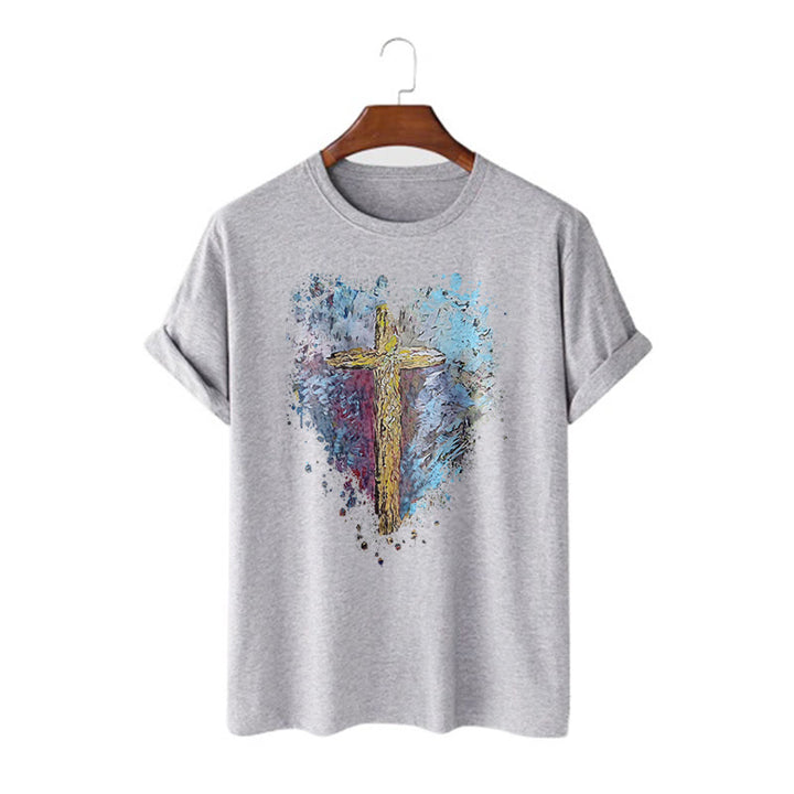 Christianartworkshop Classic Style Cross my Heart Short Sleeve Washed T-shirt - Grey - 2XL - image 19