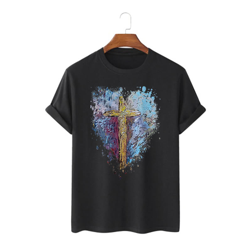 Christianartworkshop Classic Style Cross my Heart Short Sleeve Washed T-shirt - Black - 2XL - image 4