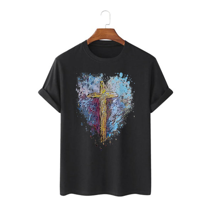 Christianartworkshop Classic Style Cross my Heart Short Sleeve Washed T-shirt - Black - 2XL - image 4