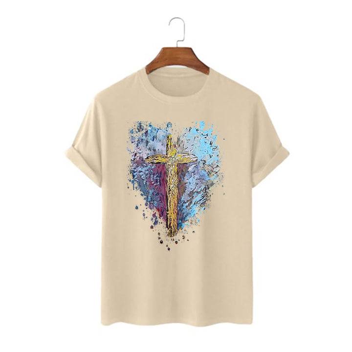 Christianartworkshop Classic Style Cross my Heart Short Sleeve Washed T-shirt - Khaki - 2XL - image 8
