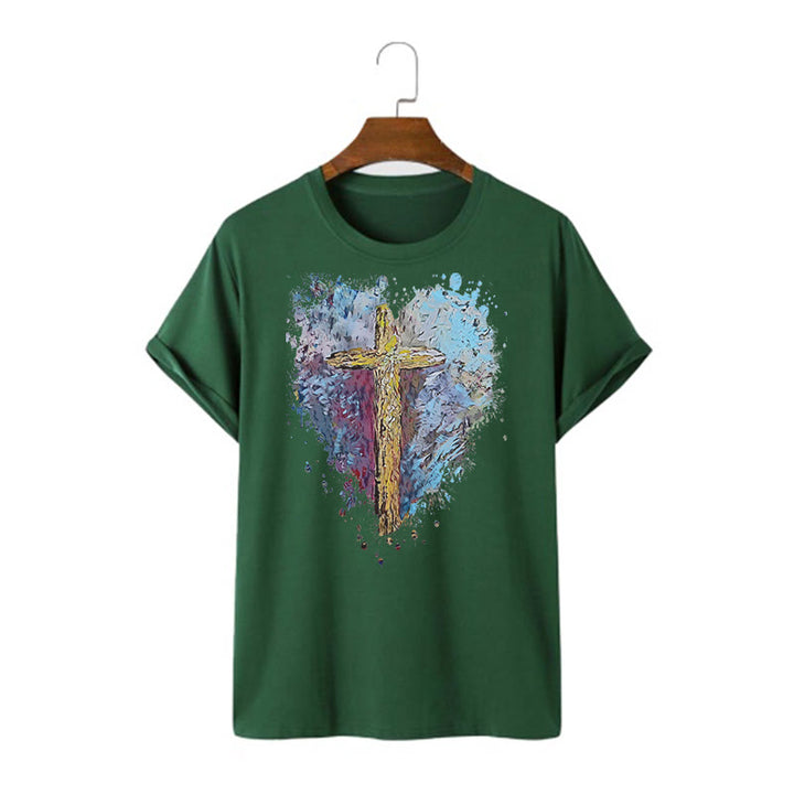 Christianartworkshop Classic Style Cross my Heart Short Sleeve Washed T-shirt - Dark Green - 2XL - image 10