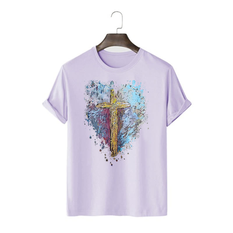 Christianartworkshop Classic Style Cross my Heart Short Sleeve Washed T-shirt - Purple - 2XL - image 16