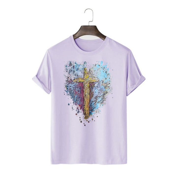 Christianartworkshop Classic Style Cross my Heart Short Sleeve Washed T-shirt - Purple - 2XL - image 16