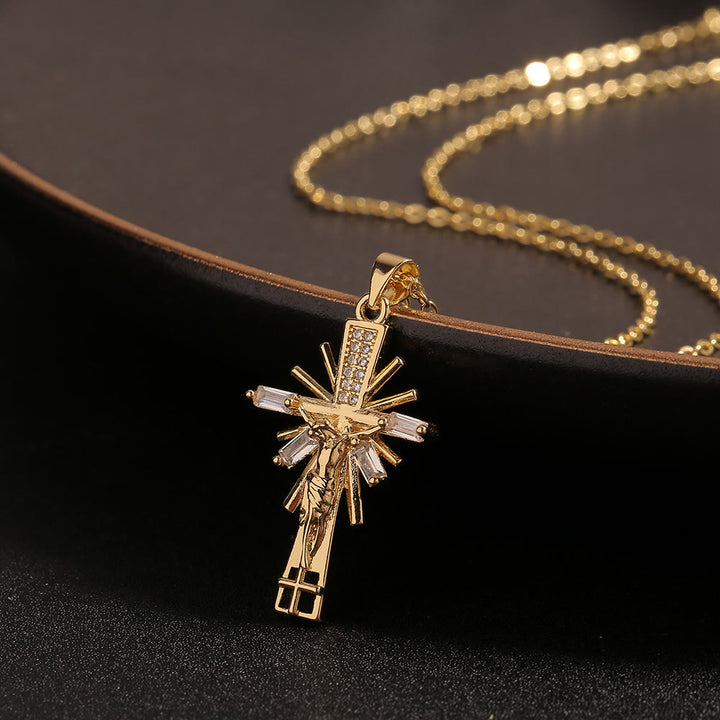 Lightweight Luxury Style Crucifix with Diamonds Pendant Necklace - Crucifix Necklace - image 1