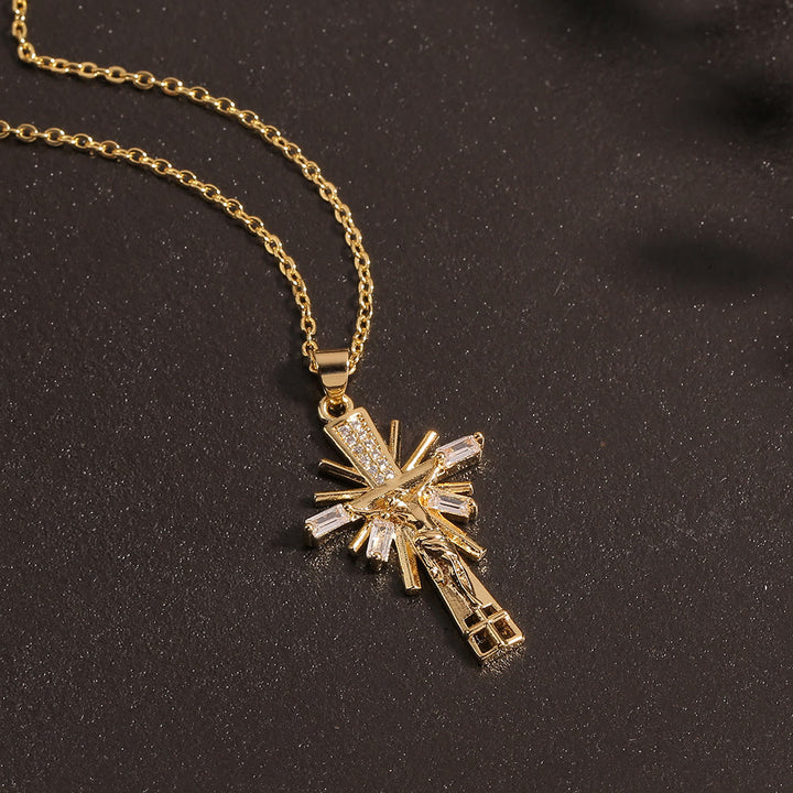 Lightweight Luxury Style Crucifix with Diamonds Pendant Necklace - image 3