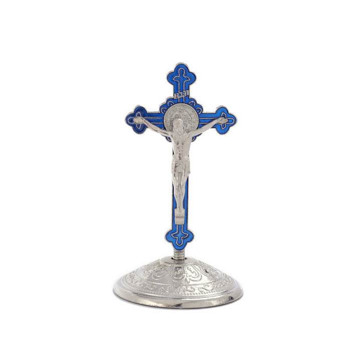 Classic Style Zinc Alloy Crucifix Stereoscopic Desktop Ornaments - Blue-Silver - image 4