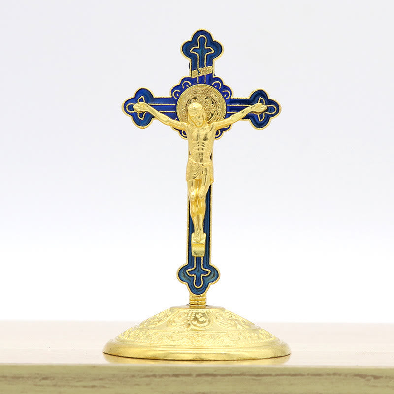 Classic Style Zinc Alloy Crucifix Stereoscopic Desktop Ornaments - Blue - image 1