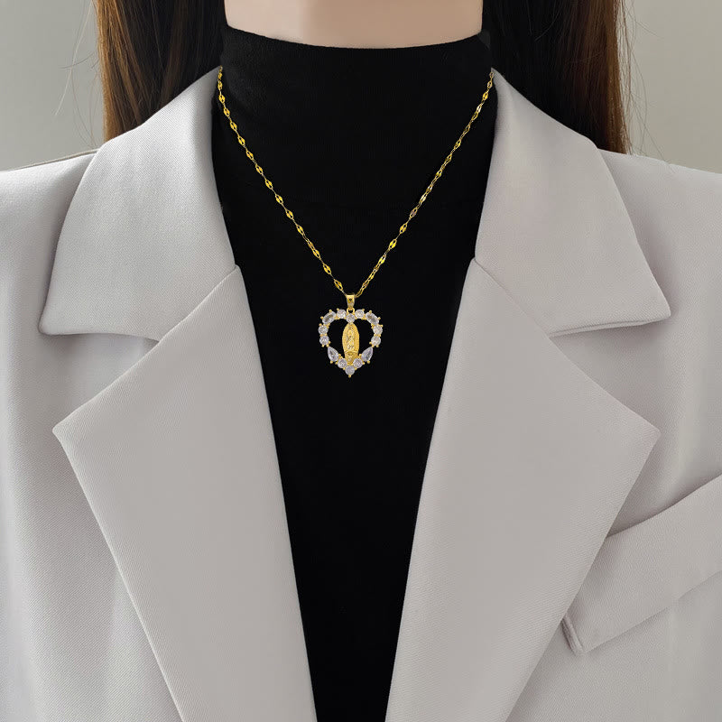 Christian Art Luxury Style Heart-shaped Gemstone Encrusted Our Lady of Guadalupe Pendant Necklace - image 3