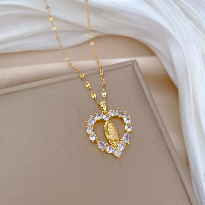 Christian Art Luxury Style Heart-shaped Gemstone Encrusted Our Lady of Guadalupe Pendant Necklace - Our Lady of Guadalupe - image 0