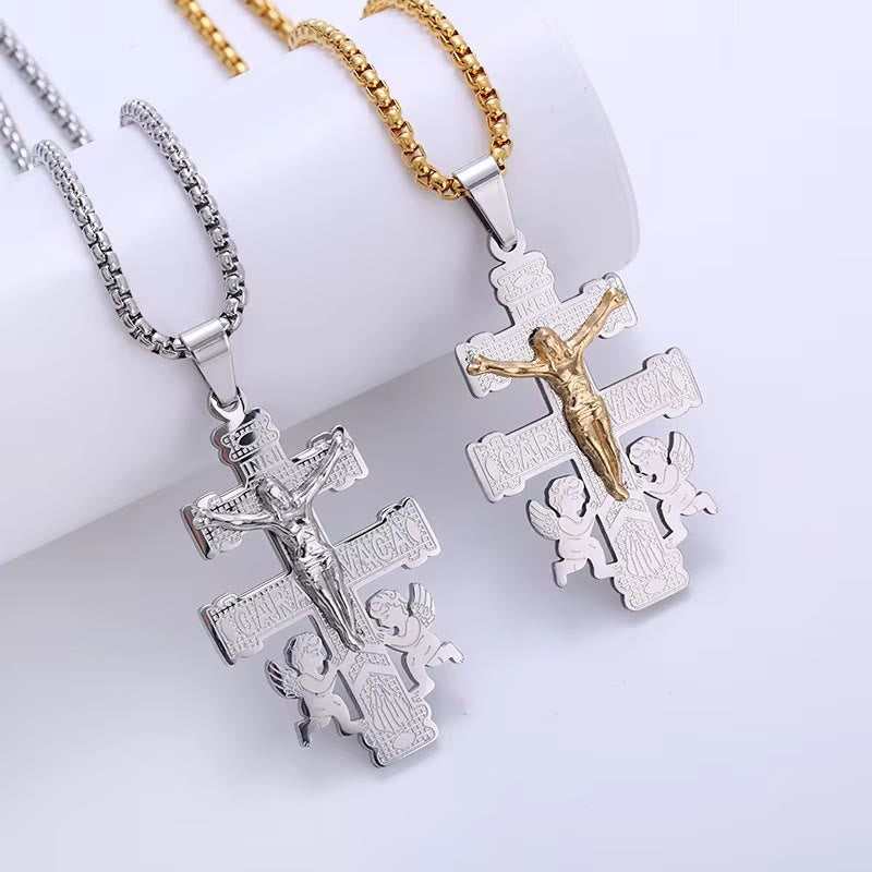 Classic Style Retro Crucifix with Angels Pendant Necklace - Silver-gold - image 1